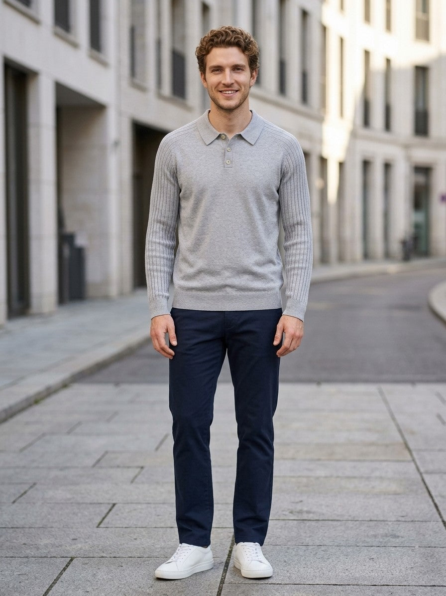 Arezzo Men's Ribbed-Sleeve Knit Top — lightgray — lifestyle
