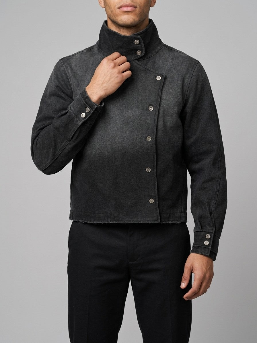 Argegno Men's Vintage-Wash Asymmetric Fencing Jacket — washedblack — front