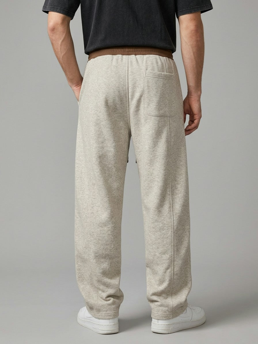 Ariccia Men's Seam-Front Textured Wide-Leg Sweatpants — khaki — back