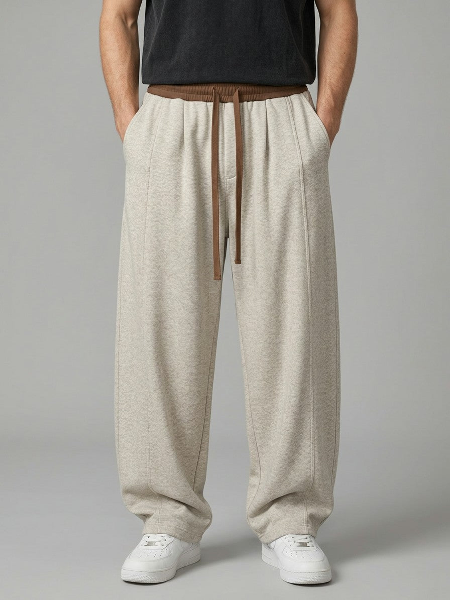 Ariccia Men's Seam-Front Textured Wide-Leg Sweatpants — khaki — front