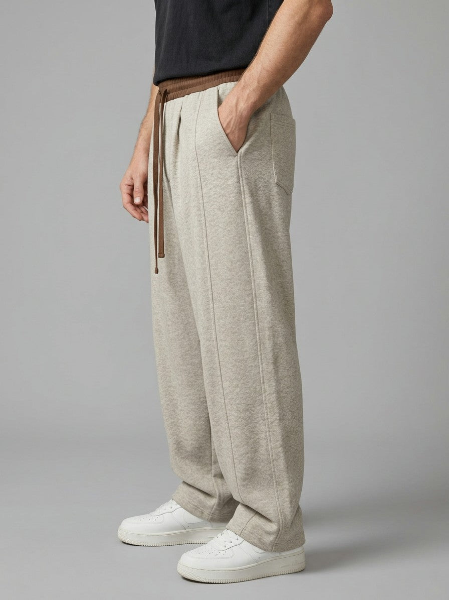 Ariccia Men's Seam-Front Textured Wide-Leg Sweatpants — khaki — side