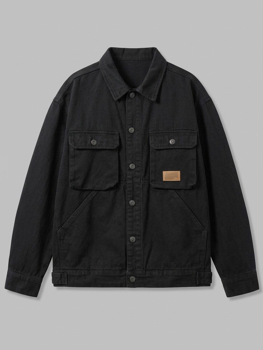 Arona Men's Washed Twill Trucker Jacket — black — packshot