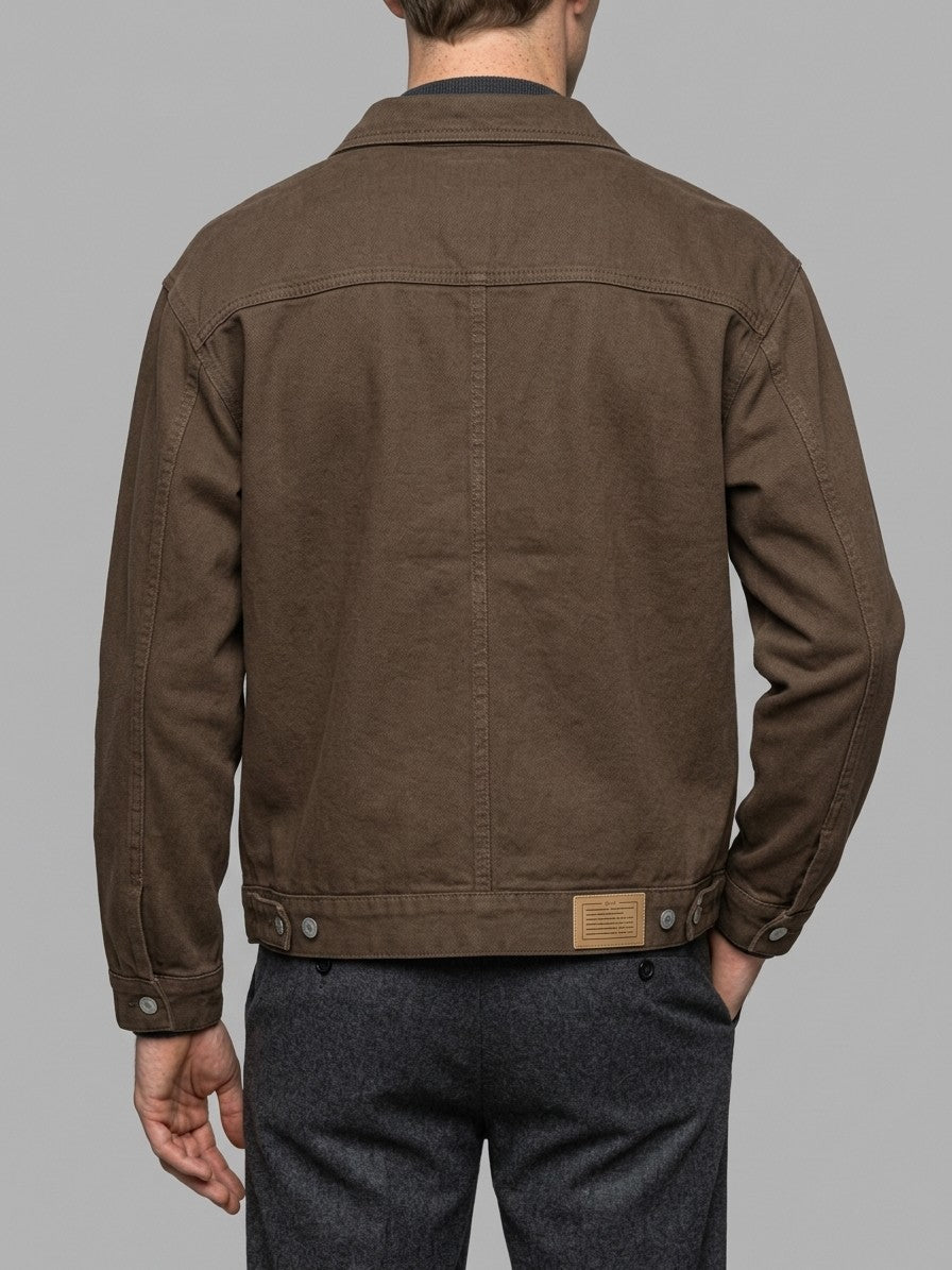 Arona Men's Washed Twill Trucker Jacket — coffeebrown — back
