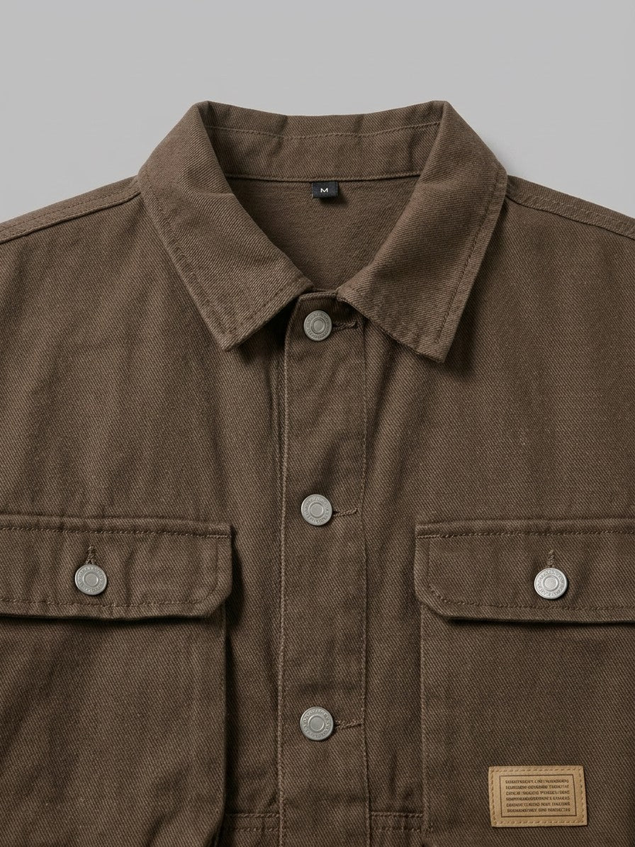 Arona Men's Washed Twill Trucker Jacket — coffeebrown — detail-2