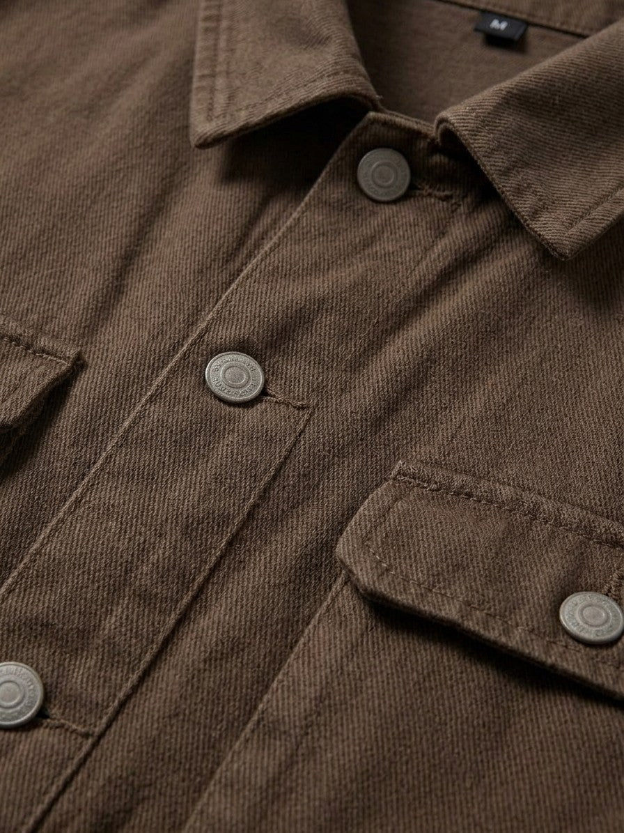 Arona Men's Washed Twill Trucker Jacket — coffeebrown — detail