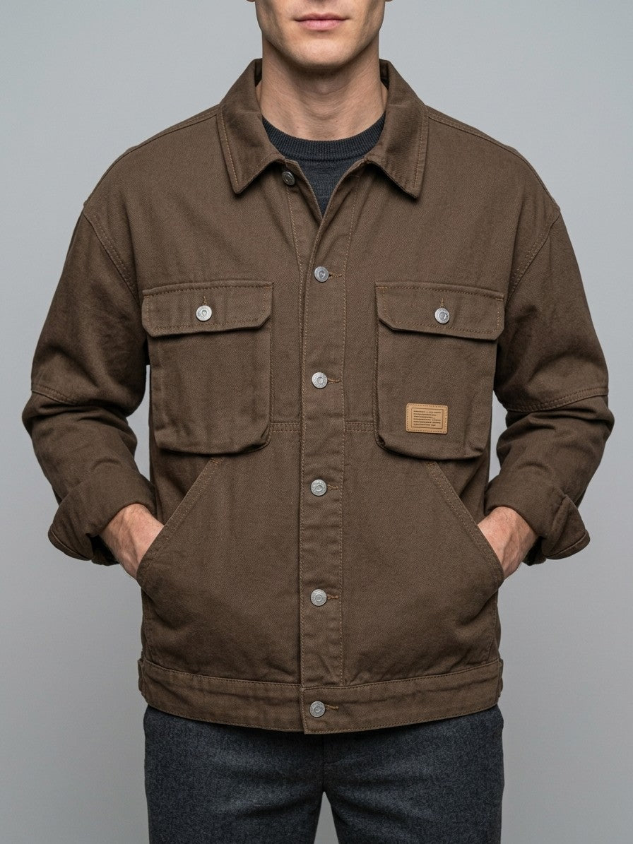 Arona Men's Washed Twill Trucker Jacket — coffeebrown — front