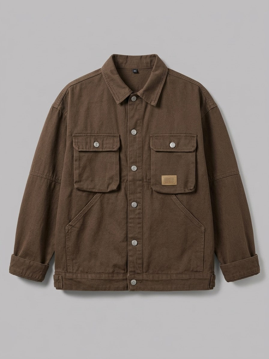 Arona Men's Washed Twill Trucker Jacket — coffeebrown — packshot