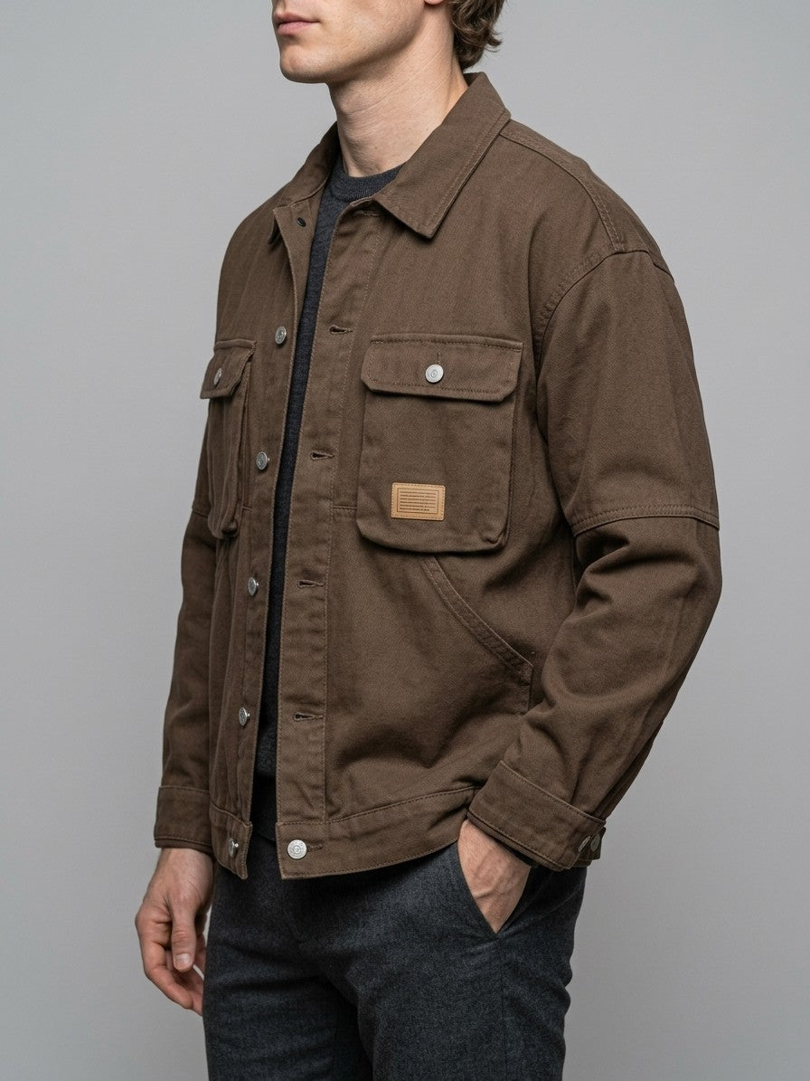 Arona Men's Washed Twill Trucker Jacket — coffeebrown — side