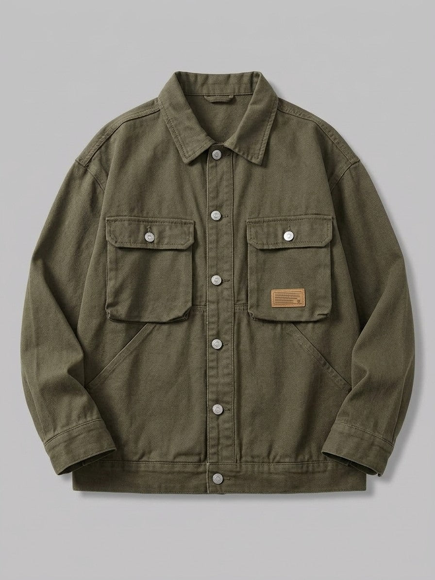 Arona Men's Washed Twill Trucker Jacket — moss — packshot