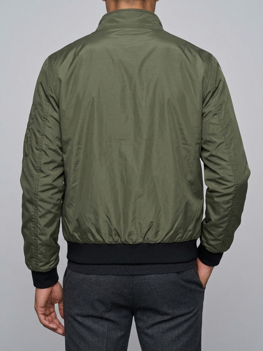 Arpino Men's Nylon Flight Bomber Jacket — green — back