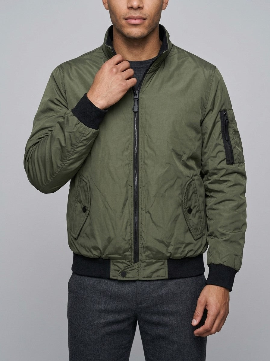 Arpino Men's Nylon Flight Bomber Jacket — green — front
