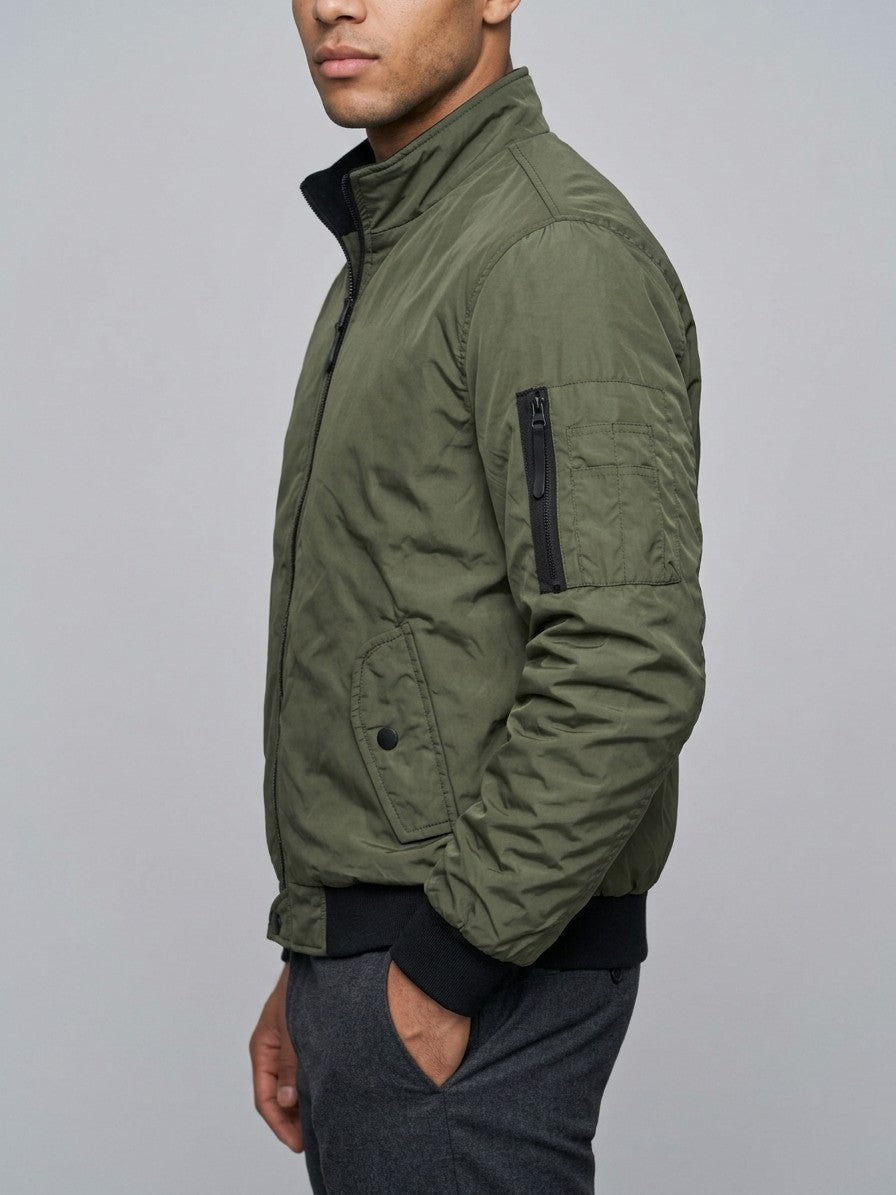 Arpino Men's Nylon Flight Bomber Jacket — green — side