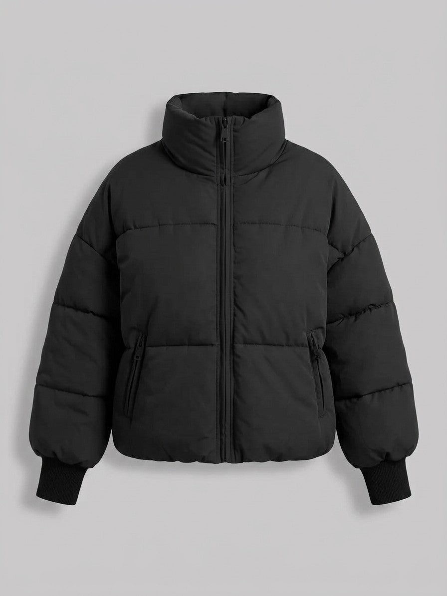 Arquata Women's Cropped Funnel Neck Puffer — black — packshot