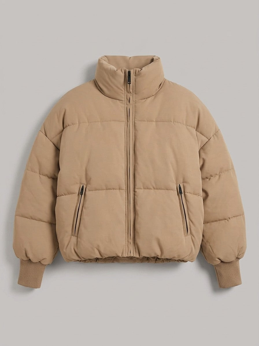 Arquata Women's Cropped Funnel Neck Puffer — camel — packshot
