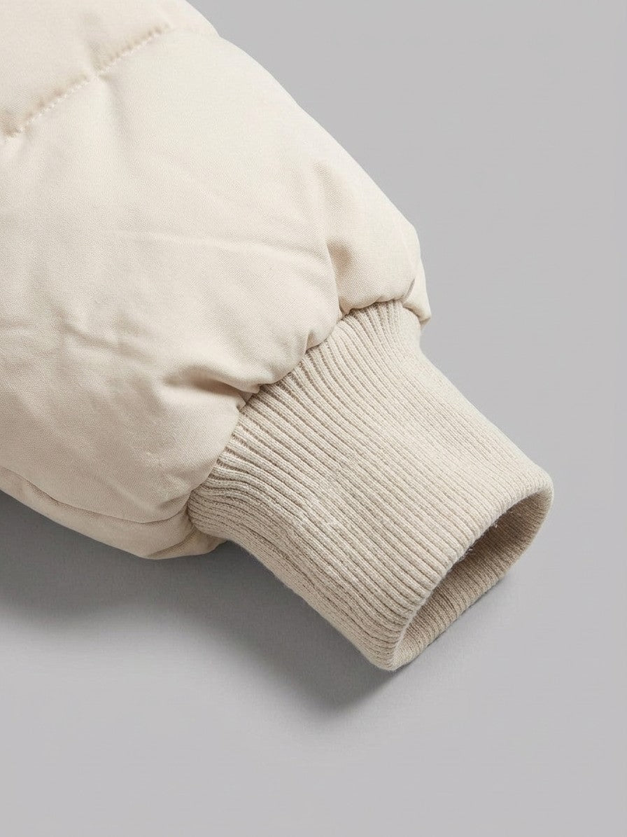 Arquata Women's Cropped Funnel Neck Puffer — cream — detail-collar