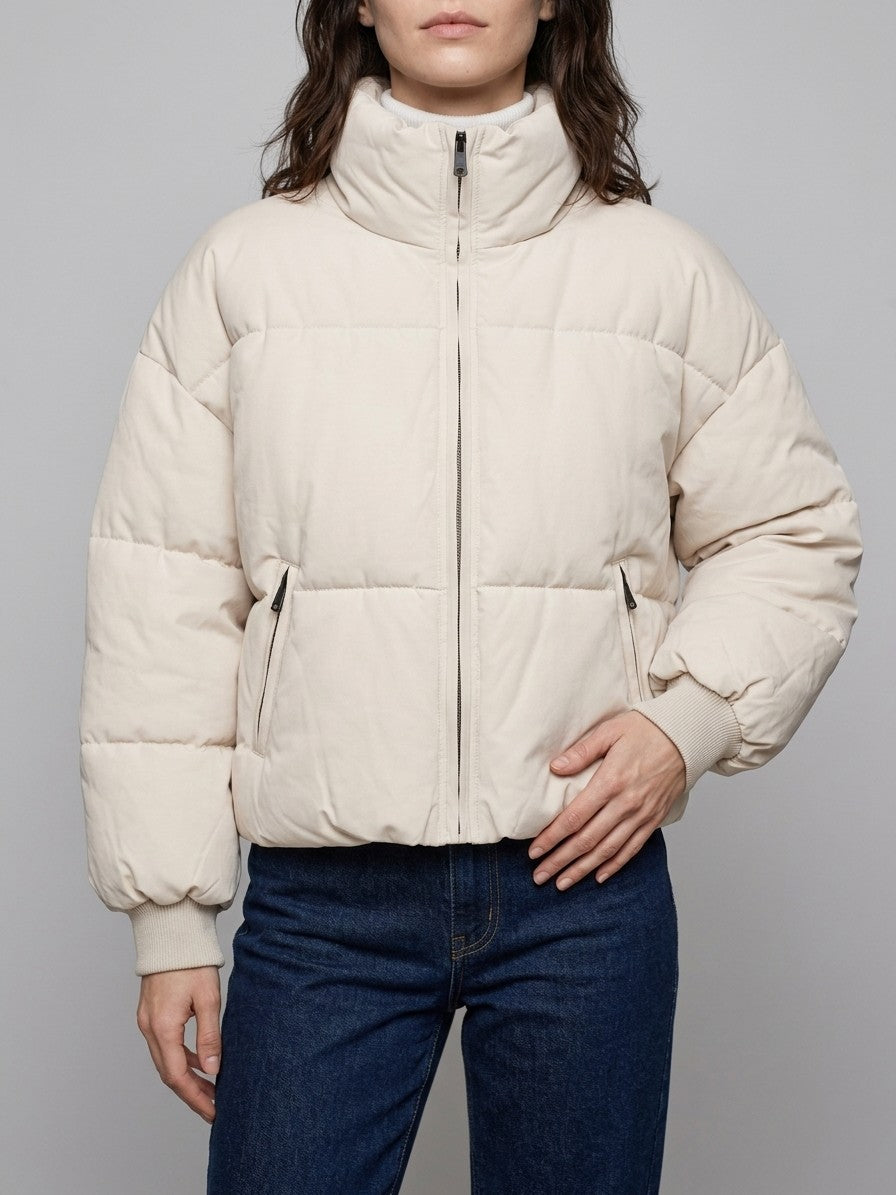 Arquata Women's Cropped Funnel Neck Puffer — cream — front