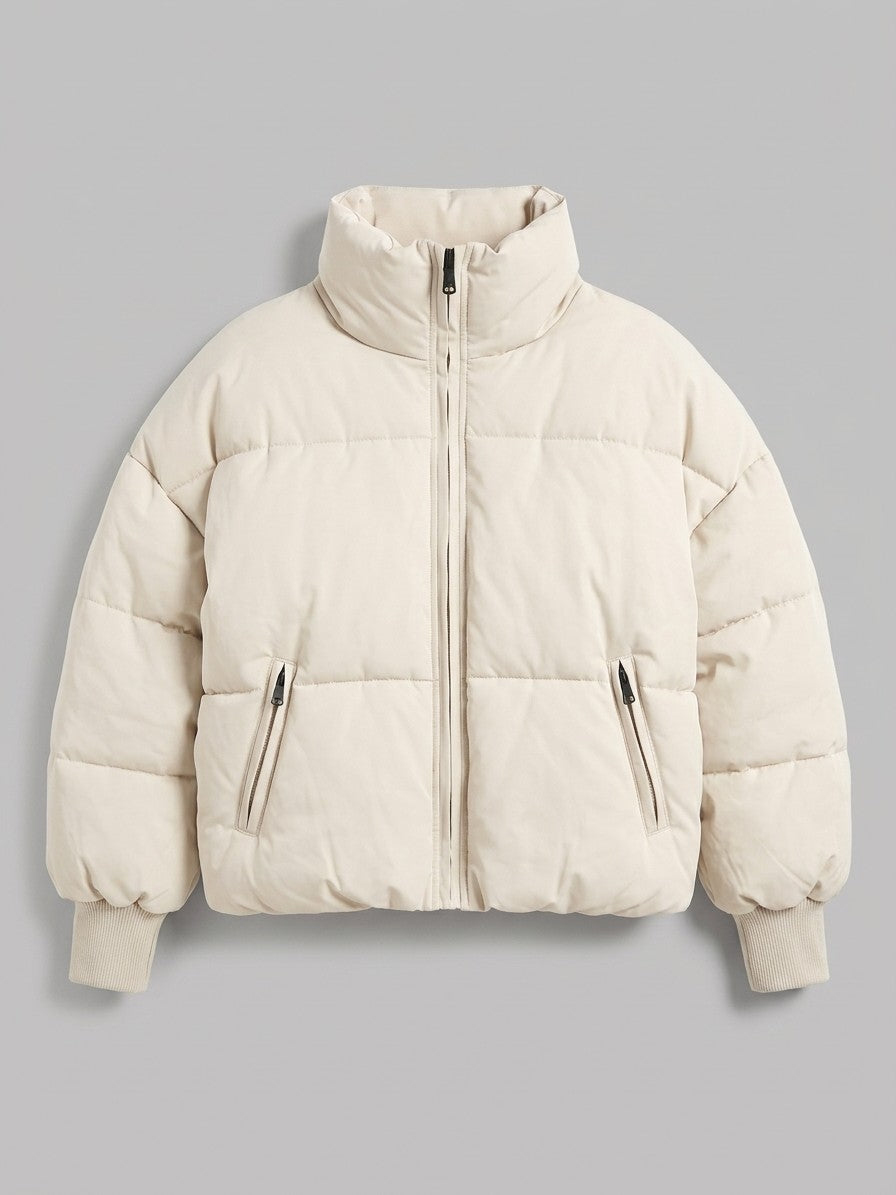 Arquata Women's Cropped Funnel Neck Puffer — cream — packshot