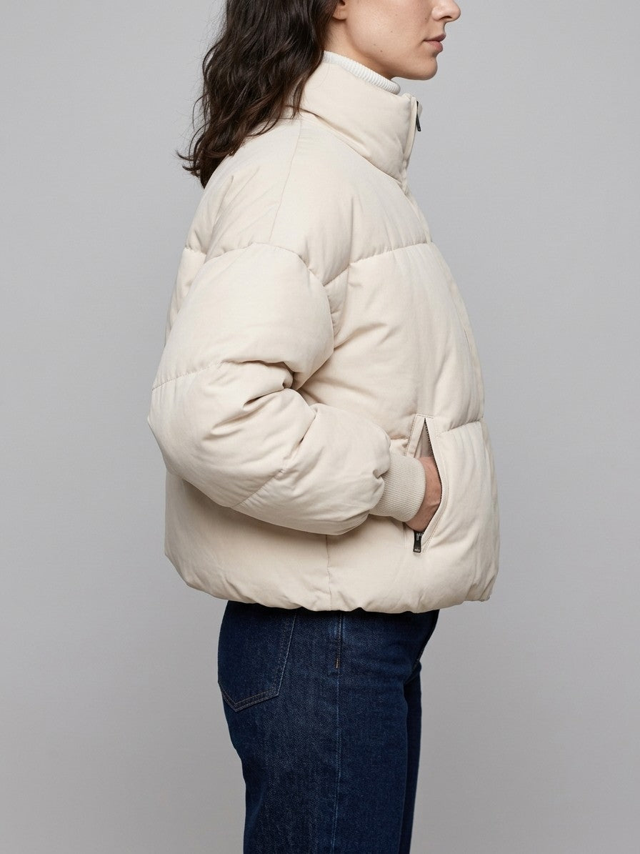 Arquata Women's Cropped Funnel Neck Puffer — cream — side