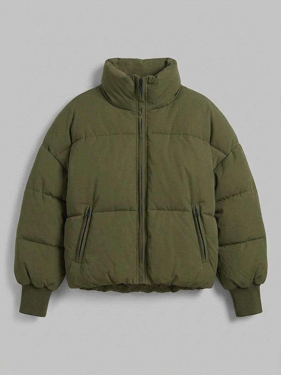 Arquata Women's Cropped Funnel Neck Puffer — moss — packshot