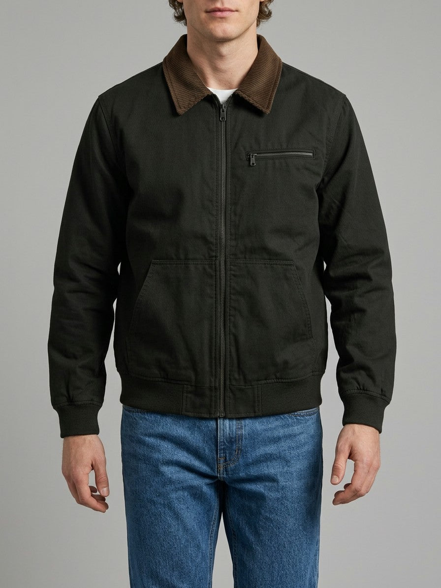 Arzignano Men's Corduroy-Collar Work Jacket — black — front