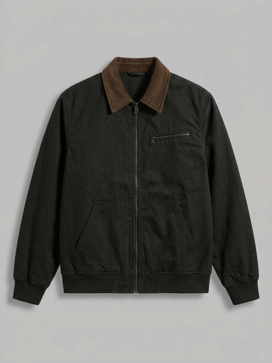 Arzignano Men's Corduroy-Collar Work Jacket — black — packshot