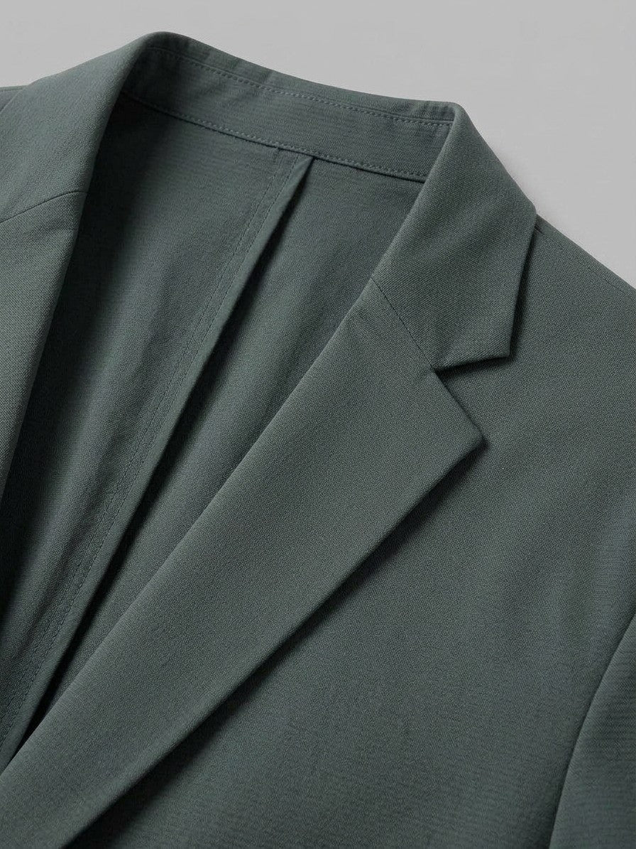 Ascoli Men's Cotton Two-Button Blazer — graygreen — detail-collar