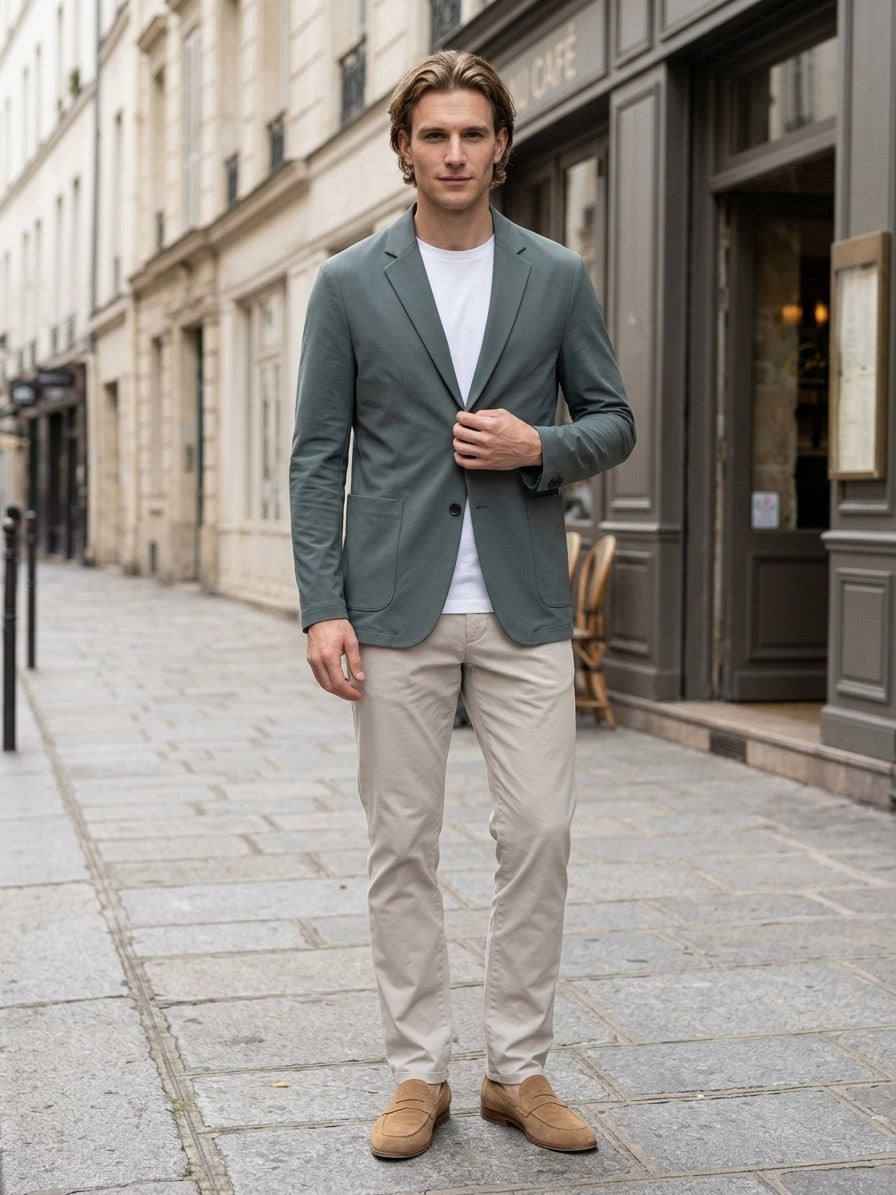 Ascoli Men's Cotton Two-Button Blazer — graygreen — lifestyle