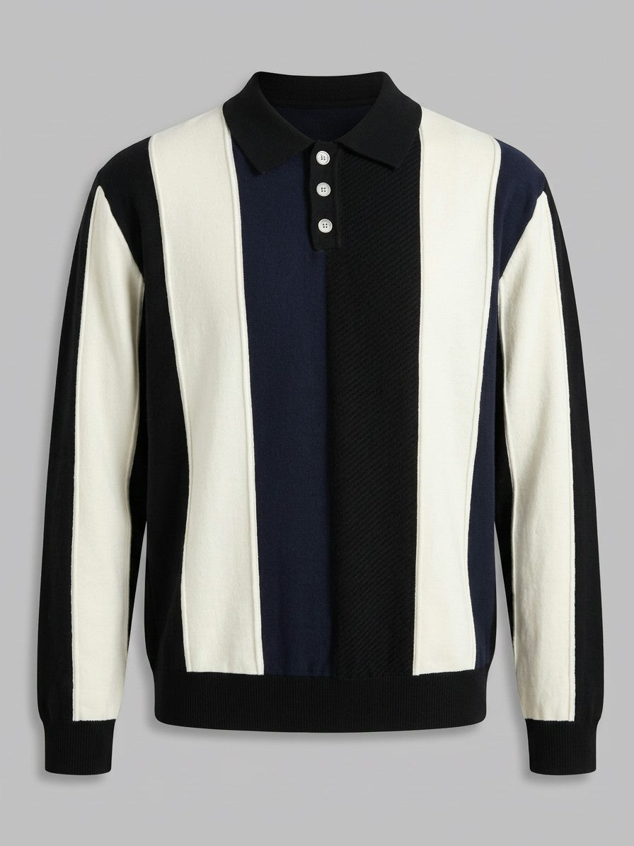Asiago Men's Colour-Block Striped Knit Polo — black — packshot