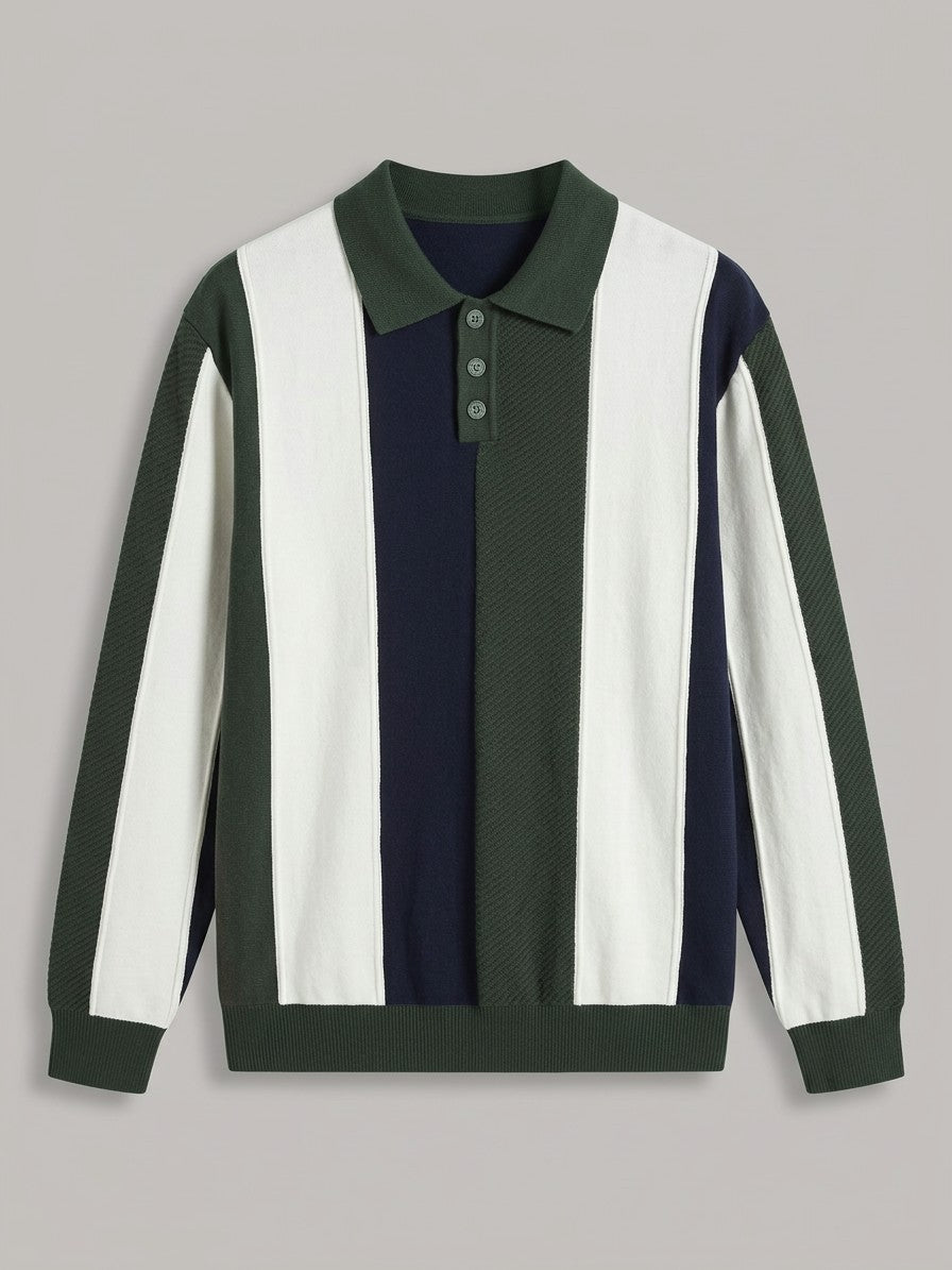 Asiago Men's Colour-Block Striped Knit Polo — darkgreen — packshot
