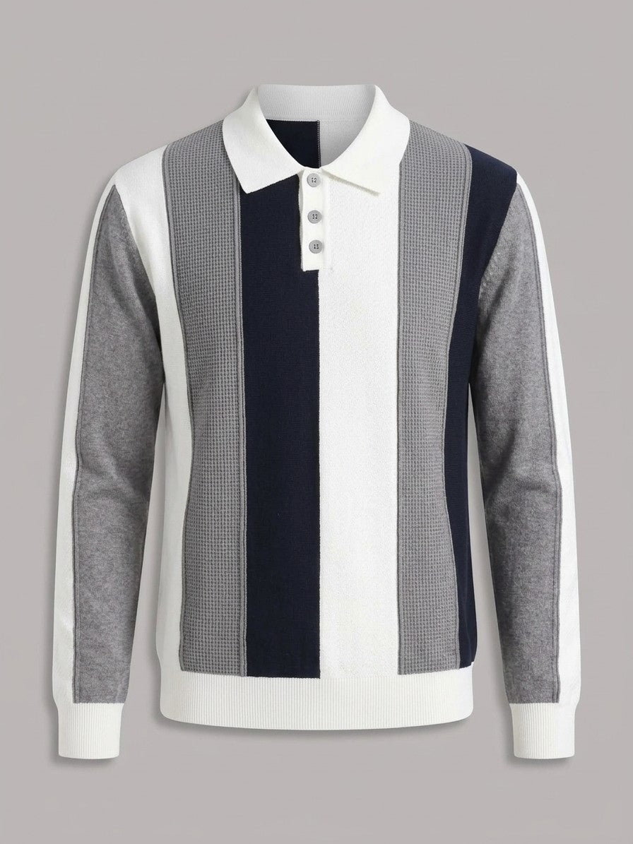Asiago Men's Colour-Block Striped Knit Polo — white — packshot