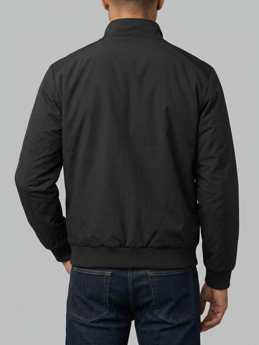 Asola Men's Ribbed-Shoulder Bomber Jacket — black — back