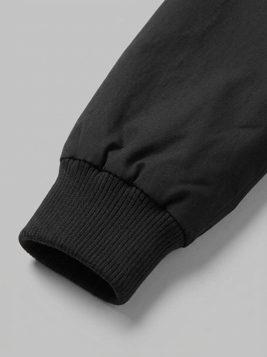 Asola Men's Ribbed-Shoulder Bomber Jacket — black — detail-collar