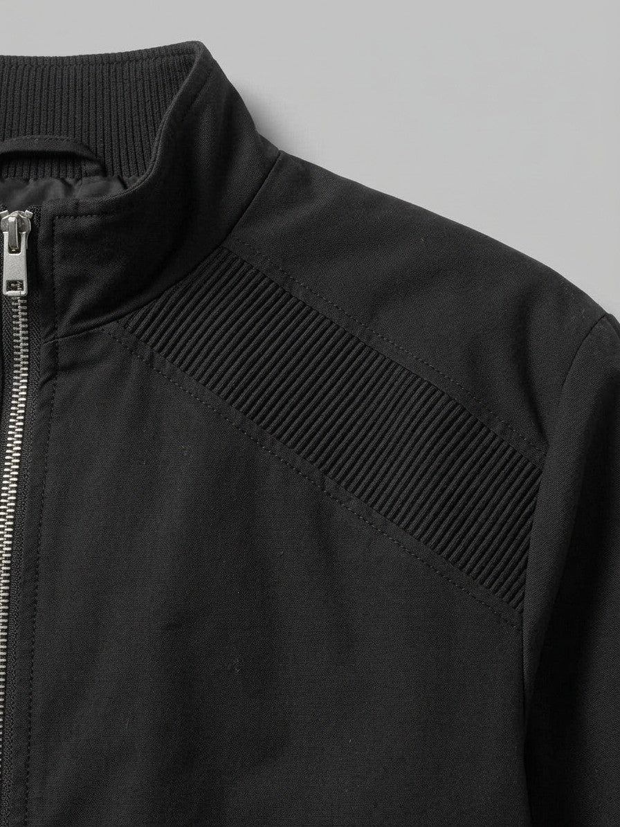 Asola Men's Ribbed-Shoulder Bomber Jacket — black — detail