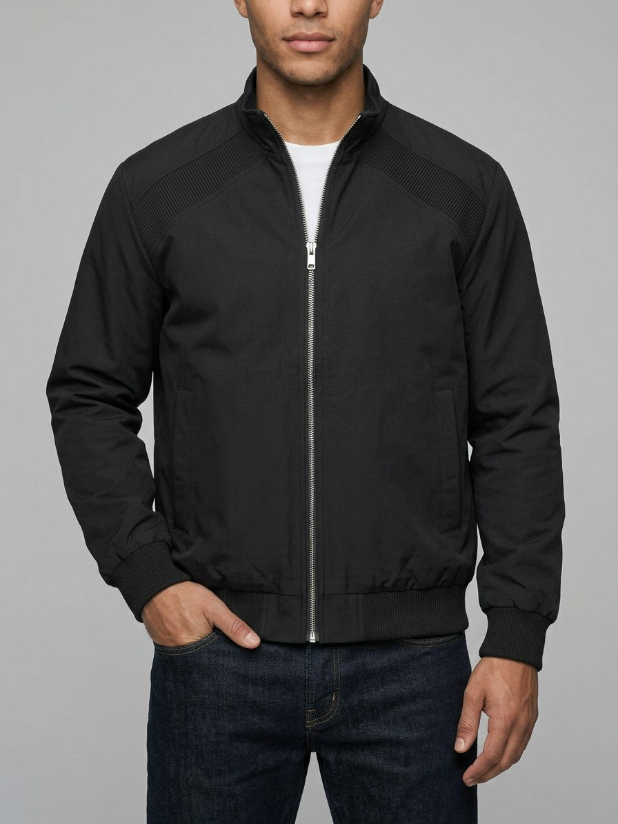 Asola Men's Ribbed-Shoulder Bomber Jacket — black — front