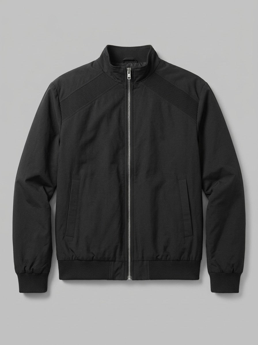 Asola Men's Ribbed-Shoulder Bomber Jacket — black — packshot