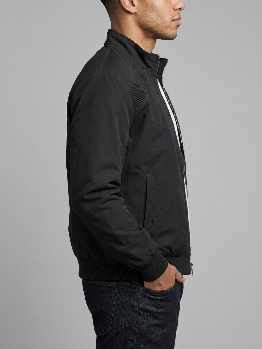 Asola Men's Ribbed-Shoulder Bomber Jacket — black — side