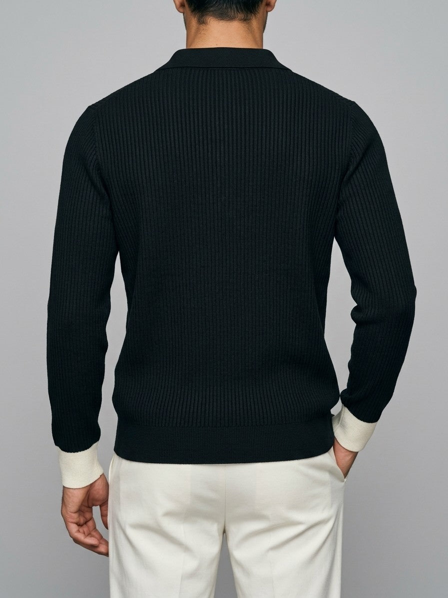 Asolo Men's Contrast-Trim Polo Sweater — black — back