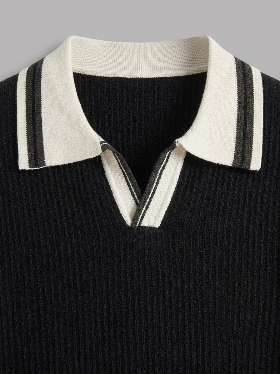 Asolo Men's Contrast-Trim Polo Sweater — black — detail