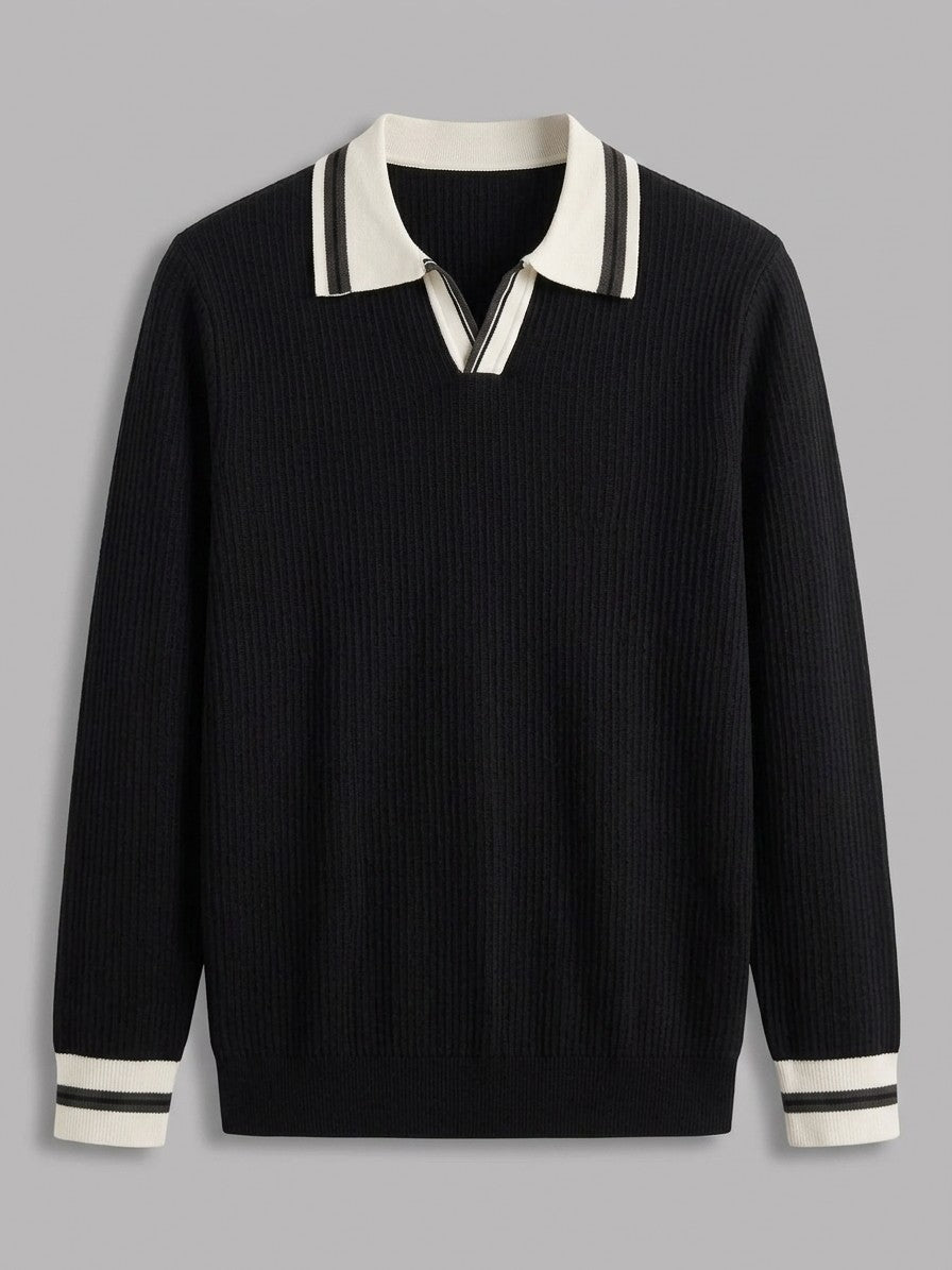 Asolo Men's Contrast-Trim Polo Sweater — black — packshot