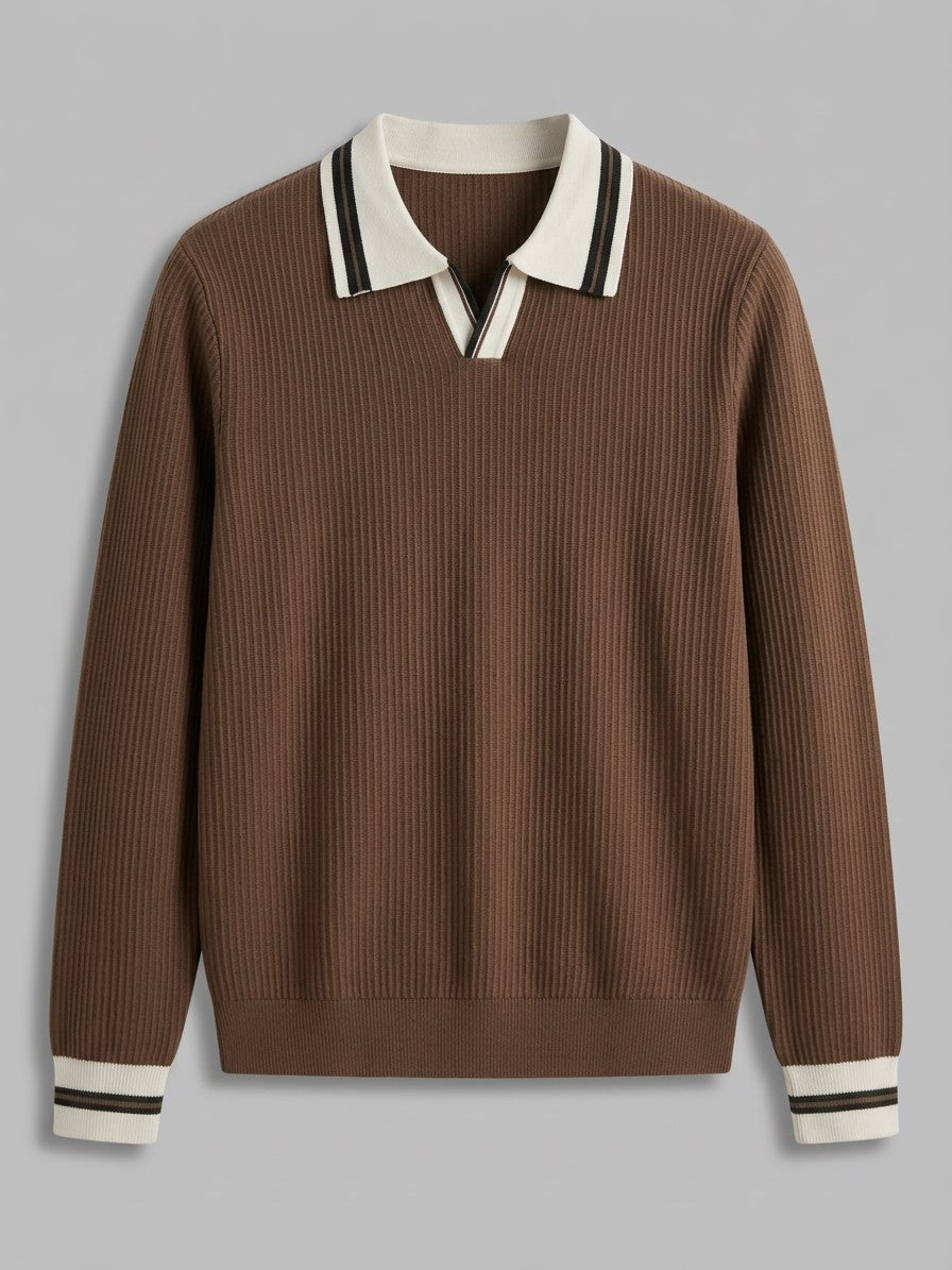 Asolo Men's Contrast-Trim Polo Sweater — coffeebrown — packshot