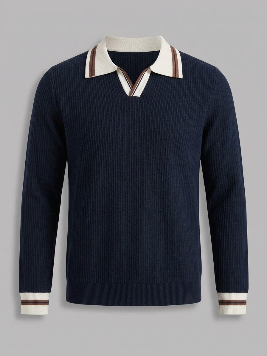 Asolo Men's Contrast-Trim Polo Sweater — navy — packshot