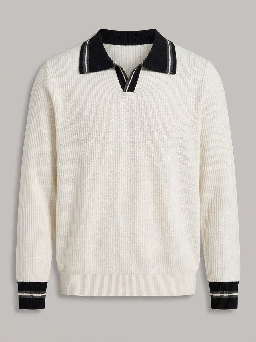 Asolo Men's Contrast-Trim Polo Sweater — white — packshot