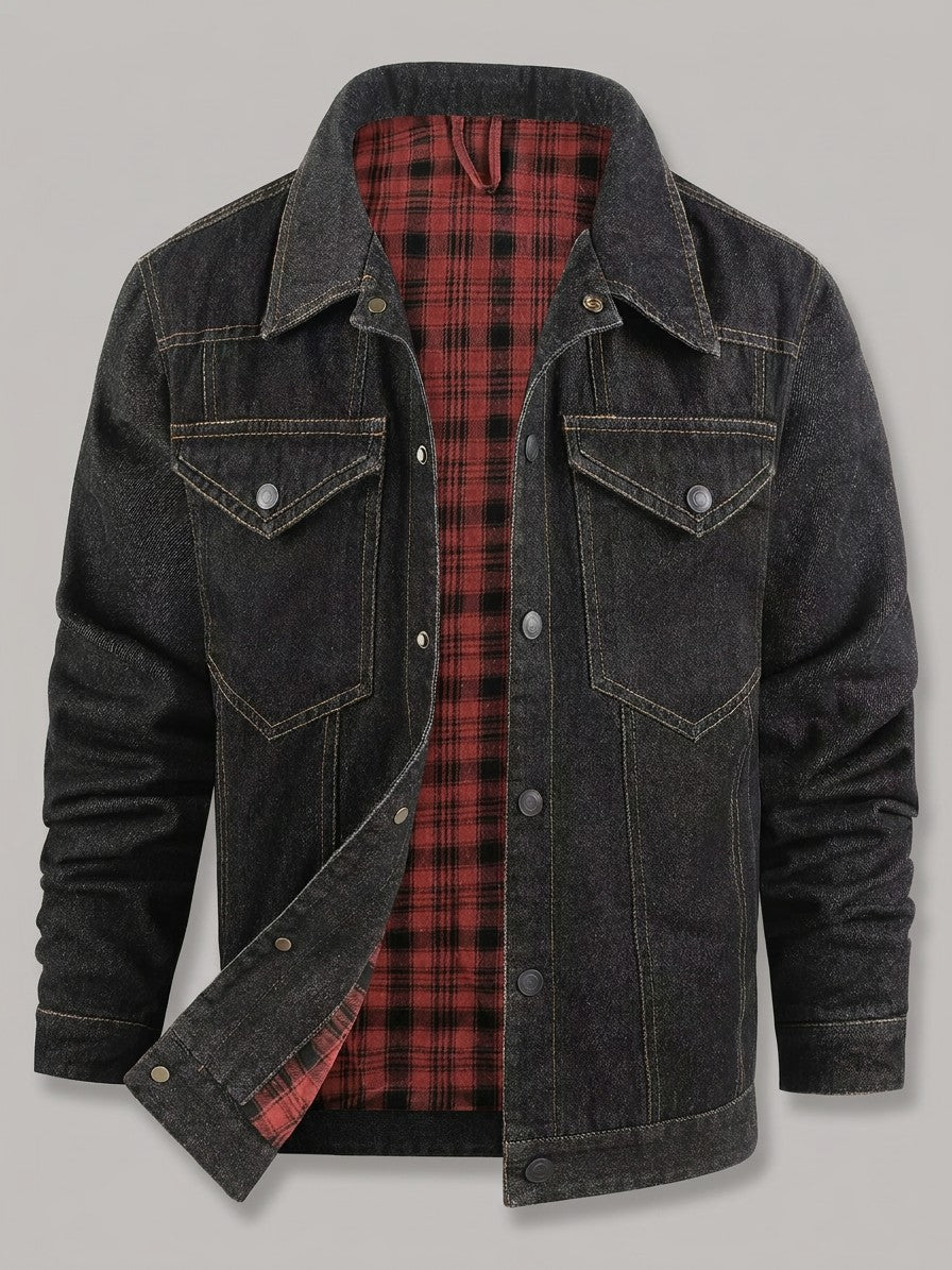 Asti Men's Flannel-Lined Denim Jacket — black — packshot