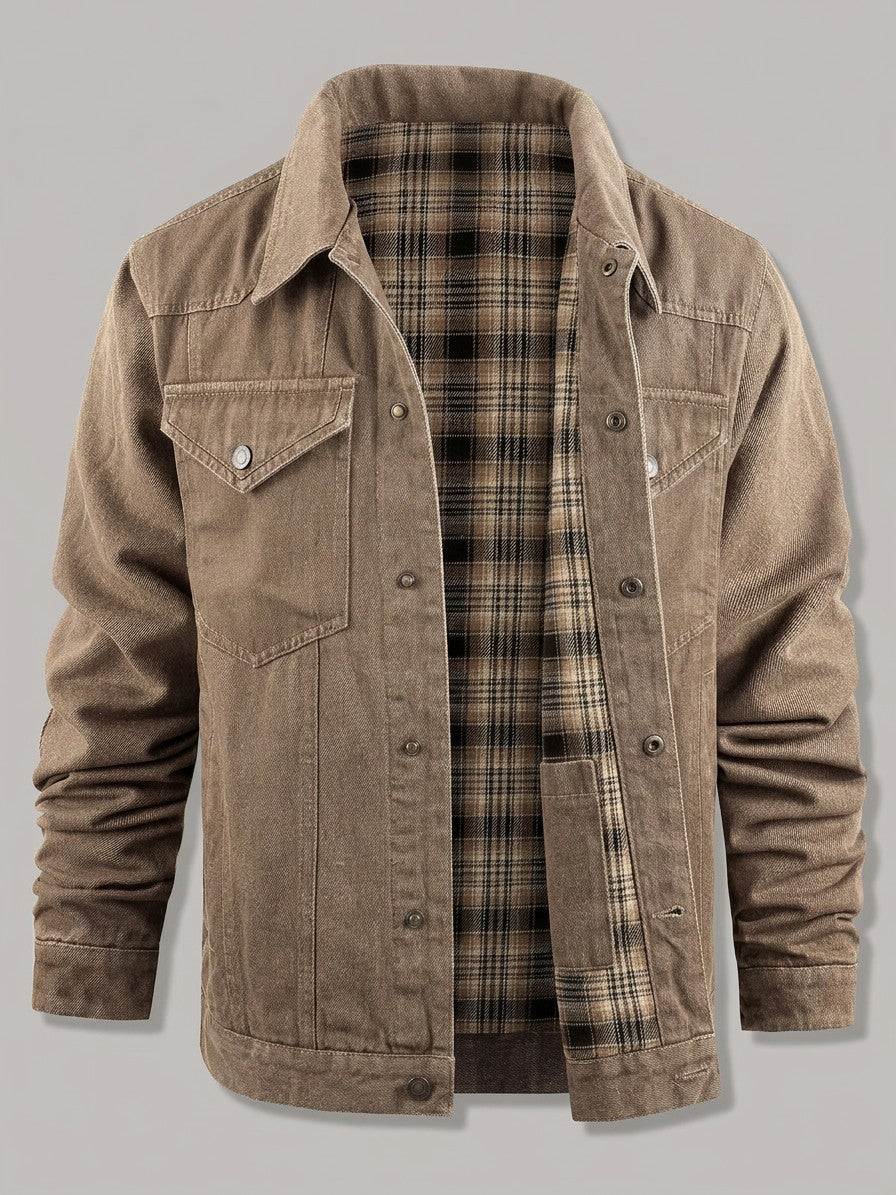 Asti Men's Flannel-Lined Denim Jacket — brown — packshot