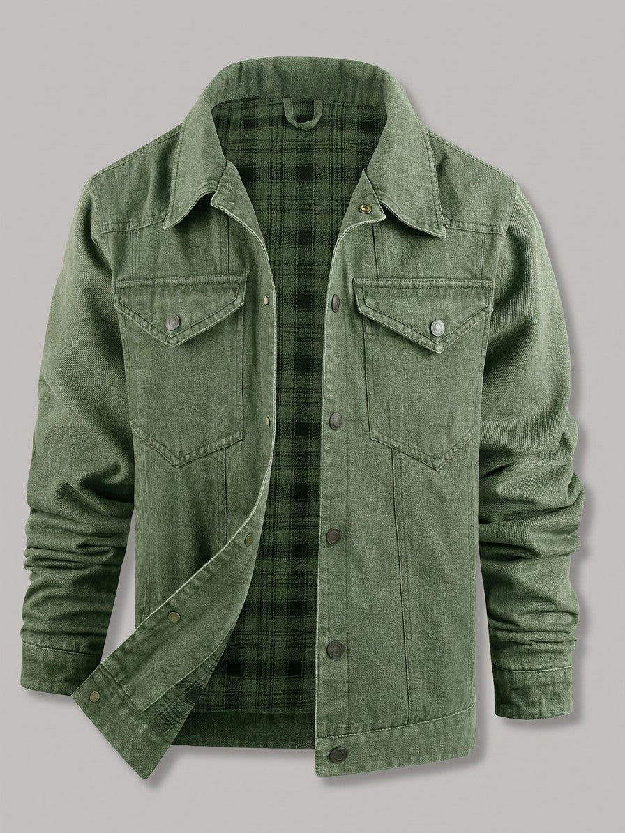 Asti Men's Flannel-Lined Denim Jacket — green — packshot