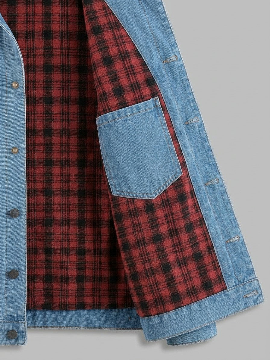 Asti Men's Flannel-Lined Denim Jacket — lightblue — detail-2
