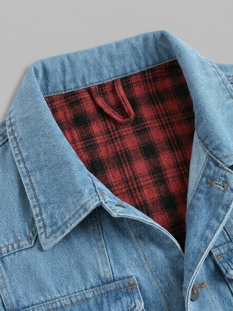 Asti Men's Flannel-Lined Denim Jacket — lightblue — detail-collar