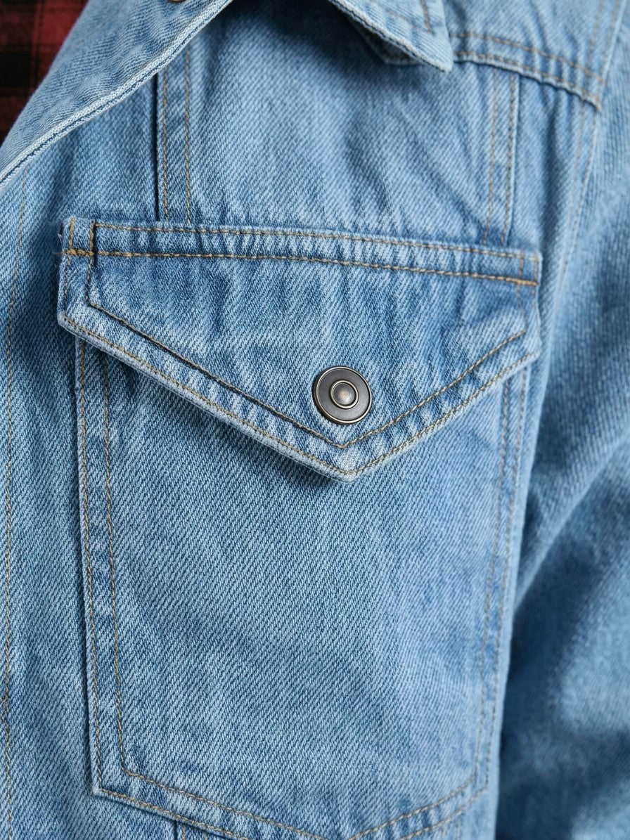 Asti Men's Flannel-Lined Denim Jacket — lightblue — detail