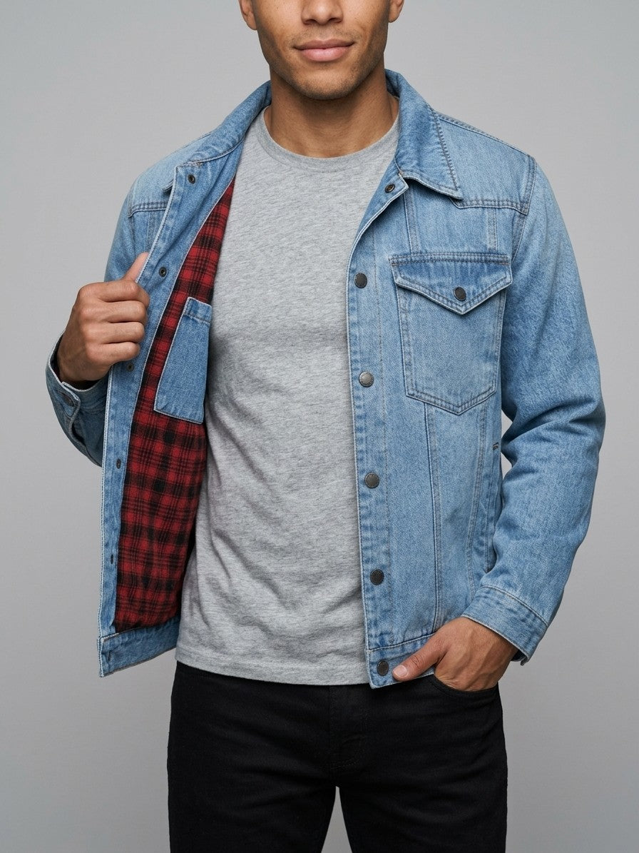 Asti Men's Flannel-Lined Denim Jacket — lightblue — front