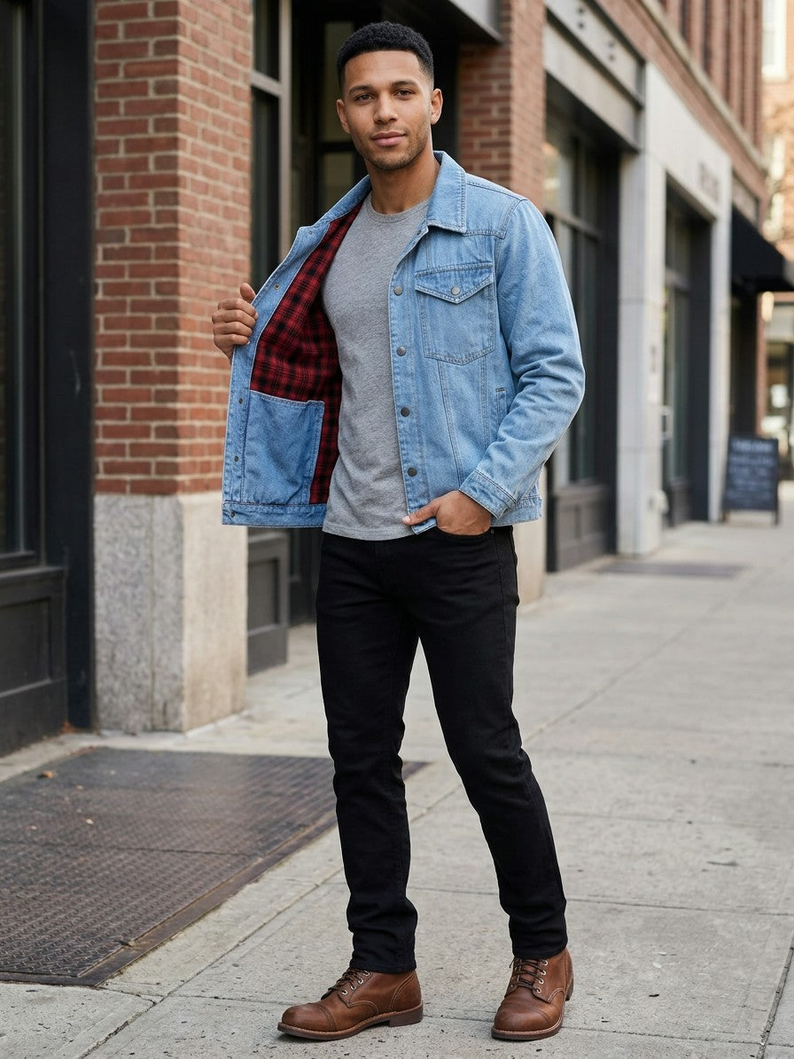 Asti Men's Flannel-Lined Denim Jacket — lightblue — lifestyle